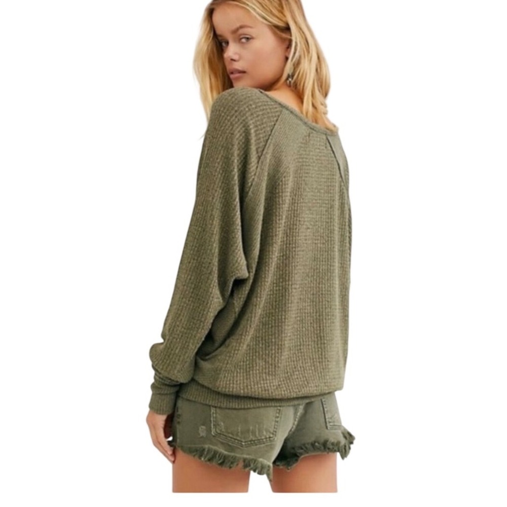Free people We The Free Santa Clara Waffle Knit V Neck Long Sleeve Oversized